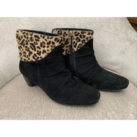 J. Renee Women’s Ankle Bootie Boots Zip Up Black w/ Cheetah Print Cuff Size 7 - Picture 1 of 7